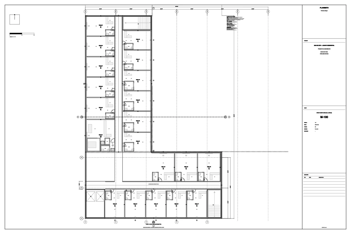 Sheet M-100, Mechanical plan, rendered by the Plansmith engine for 3540 SE 28th Avenue.